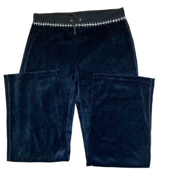 Donna Y2K Bootcut Velour Track Pants Embroidered Waistline Black Casual Sz L - Picture 6 of 16